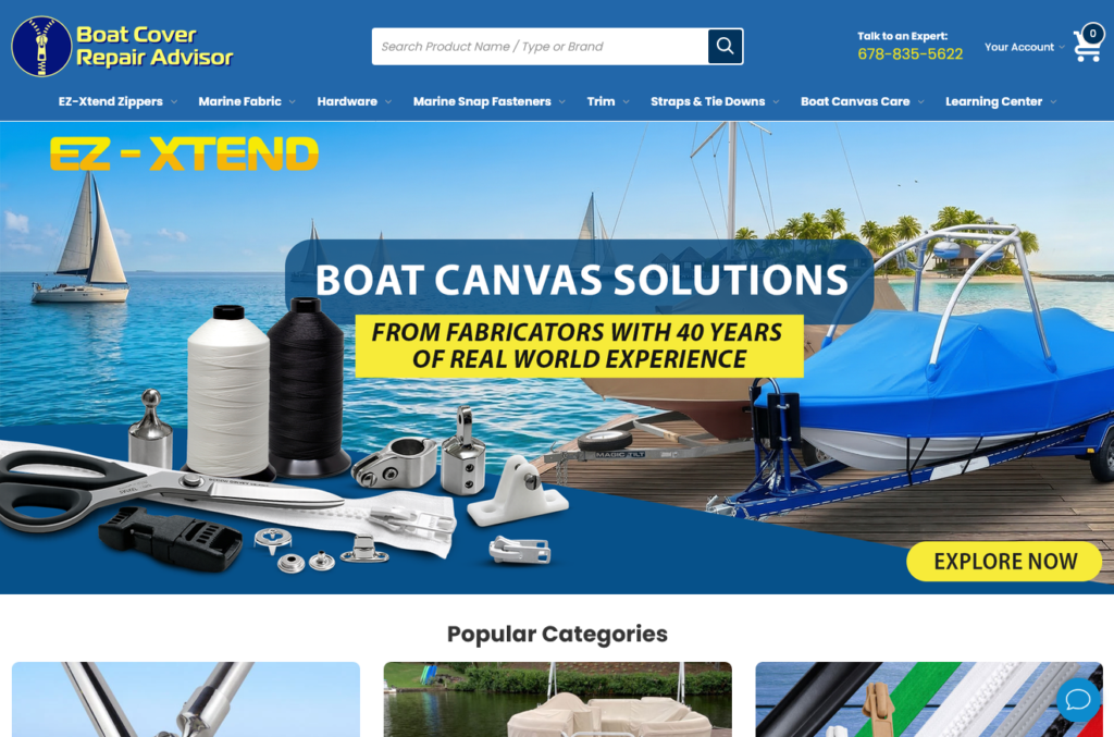 Boat Cover Repair Advisor Website Design